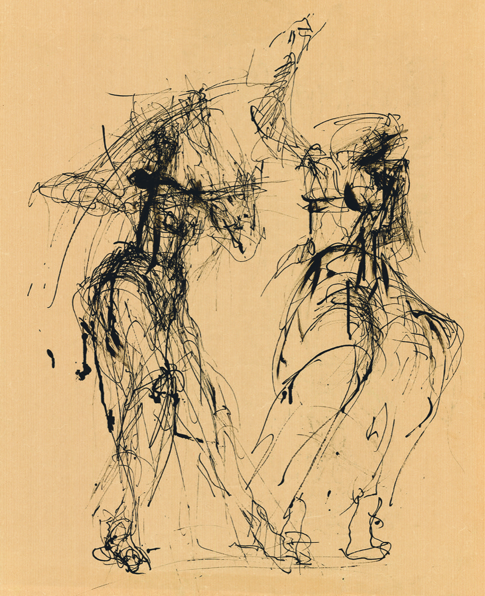 Tanzende 1996 Rohrfeder auf getöntem Papier 87cmx80cm